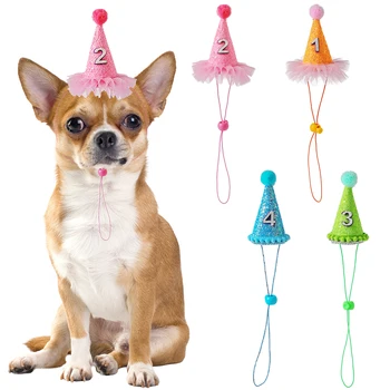 Шляпа на День рождения собаки Шляпа на День рождения питомца Аксессуары для домашних животных Маленькие Средние Большие собаки Регулируемые шляпы для украшения Дня рождения питомца