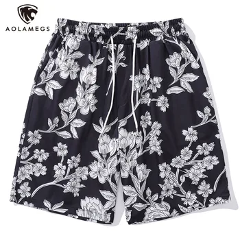 Aolamegs Мужские пляжные шорты оверсайз с цветочным графическим принтом Летние Повседневные Спортивные Свободные брюки Harajuku Дышащая Уличная одежда