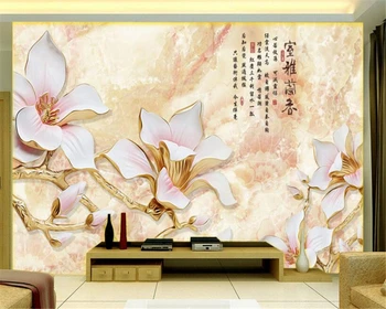 Beibehang 3d обои белый цвет магнолии резьба по дереву высококачественная комната Лан Сян ТВ фон гостиная спальня фрески обои