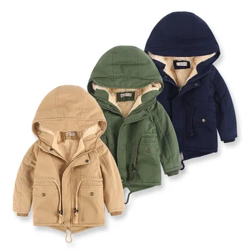 Плюс утепленные бархатные зимние пальто для мальчиков, модные куртки с капюшоном, детская одежда, осенние парки для детей 3-8 лет, теплая верхняя одежда