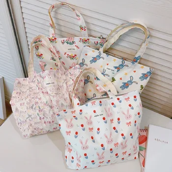 Эко-маленькая Корейская хлопчатобумажная сумка для покупок с цветочным рисунком, тканевая Женская мини-сумка для хранения, Женские сумки, сумки для ланча для мамы и детей