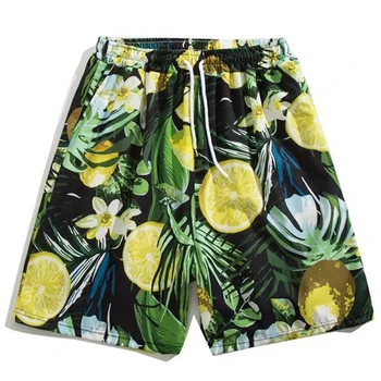 Пляжные шорты LUCLESAM в гавайском стиле с цветочным принтом, свободные пятиточечные брюки, тонкие летние новые модные прямые мужские шорты большого размера
