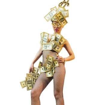 Вечеринка поклонения золоту с преувеличенным клеевым долларовым художественным дизайном костюм gogo bar ds сексуальный костюм бикини