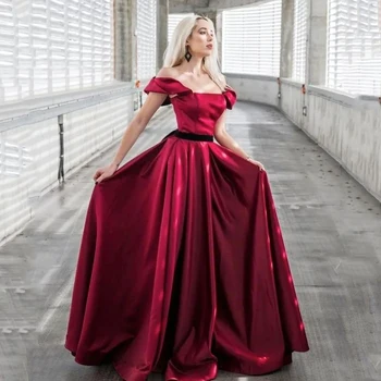 Сексуальные красные вечерние платья трапециевидной формы без бретелек, вечерние платья с открытыми плечами, атласное платье для выпускного вечера Vestidos De Fiesta