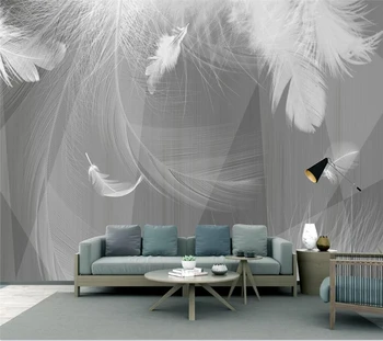 Пользовательские обои современная черно-бело-серая фреска простое 3D геометрическое белое перо фоновая стена гостиной спальни обои