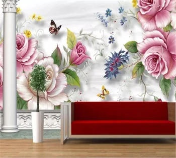 beibehang, индивидуальные красивые современные обои и фотографии, модная серия 3D римских колонн с розами, фоновая стена papel de parede
