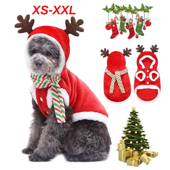 Рождественская одежда для собак Зимняя одежда для маленьких собак Пальто куртка Костюм толстовки Теплый кот Санта Клаус Рождественские толстовки для домашних животных
