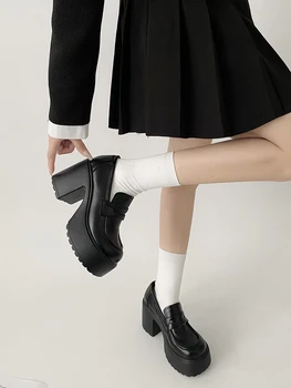 2023 Весна осень белые женские лоферы на высоком каблуке Новые туфли в стиле Лолиты на толстом каблуке для студенток в стиле ретро на платформе Женские босоножки