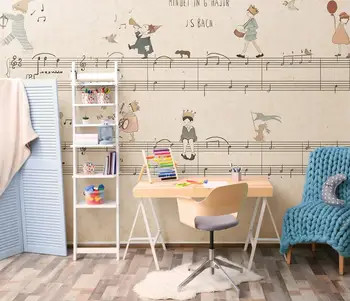 beibehang Пользовательские мультяшные музыкальные партитуры фоновые обои для украшения гостиной живопись музыкальная нота обои для спальни 3D
