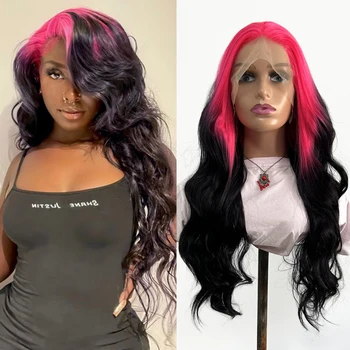AIMEYA Омбре, розовый парик из синтетических волос на кружеве, объемная волна, кружевные парики из натуральных волос для черных женщин, парик из термостойкого волокна