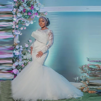 Элегантные Свадебные Платья Aso Ebi Русалка С Длинными Рукавами Свадебные Кружевные Свадебные Платья С Атласными Оборками Bellanaija Платье Невесты Африканские Женщины
