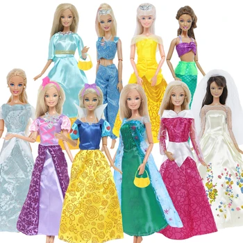 BJDBUS 28 шт./компл., аксессуары для кукол, платье сказочной принцессы для куклы Барби с хрустальными туфлями, сумочка в виде короны, детская игрушка в подарок