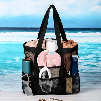 Пляжная сумка из полой сетки на одно плечо, портативные дорожные сумки для стирки и хранения, образцы ухода, карман для фитнеса, плавания и пляжа.
