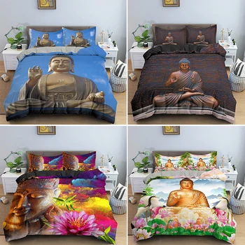 Комплект постельного белья Queen King Size Buddha, одноместный, двойной пододеяльник с наволочкой, 2/3 предмета постельного белья на заказ