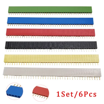 6 шт./компл. 6 цветов 1* 40Pin 2,54 ММ Однорядный Гнездовой Штыревой Разъем PCB Board Connector Strip Pinheader Шаг 2,54 мм Разъем Для Arduino