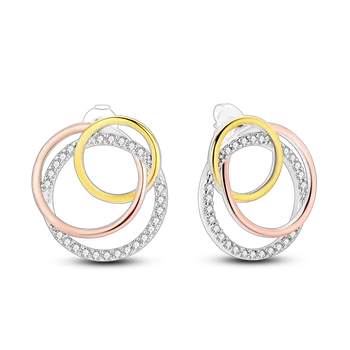 Женские гламурные серьги-кольца из стерлингового серебра 925 пробы, сверкающие трехцветные серьги-кольца, подарок на свадьбу, годовщину помолвки