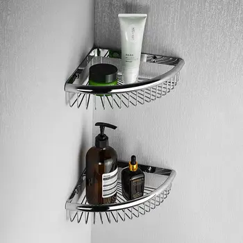 Двухслойная угловая сетчатая корзина из нержавеющей стали, стеллаж для хранения в ванной, треугольный настенный светильник 