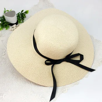 Новая летняя пляжная шляпа с солнцезащитным кремом, элегантная и натуральная Большая соломенная шляпа с широкими полями, женская шляпа, кепка для девочек с лентой, женская кепка с бантом